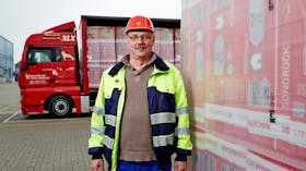 rockwool employee, logistic, delivery, truck, loading, production facility, germany