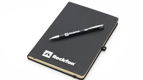 MyRockfon online store product shot - Black Notepad and Pen