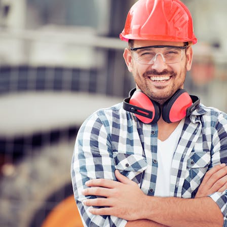 contractor, red helmet, construction site