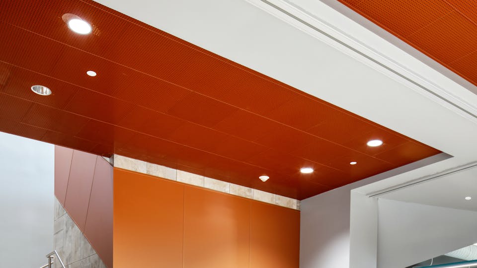 Featured products: Rockfon® Infinity™ Standard Perimeter Trim - Rockfon® Planostile™ Snap-in Metal Panel Ceiling System