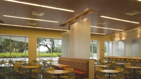 University of South Florida Marshall Student Center, Gould Evans Associates, The Beck Group, Planar Linear Ceiling Panel with MetalWood Finish, Metal Ceilings, Education