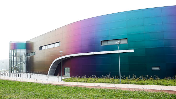 Swimming pool Wodny Park in Tychy, Poland cladded with Rockpanel Chameleon facade cladding