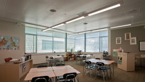 Cranbrook Kingswood Middle School for Girls, Ghafari Associates, Office of Capital Projects, Cranbrook Educational Communities, Frank Rewold & Son, Huron Acoustic Tile Company, Selleck Architectural Sales Inc., SpanAir Hook-In Plank Perforated Metal Panels, Saari Photography