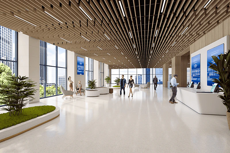 NA; Do not use externally until April 28th, 2025. Rockfon; metal ceilings; metal beam baffles; Rendering; Rockfon Sequence