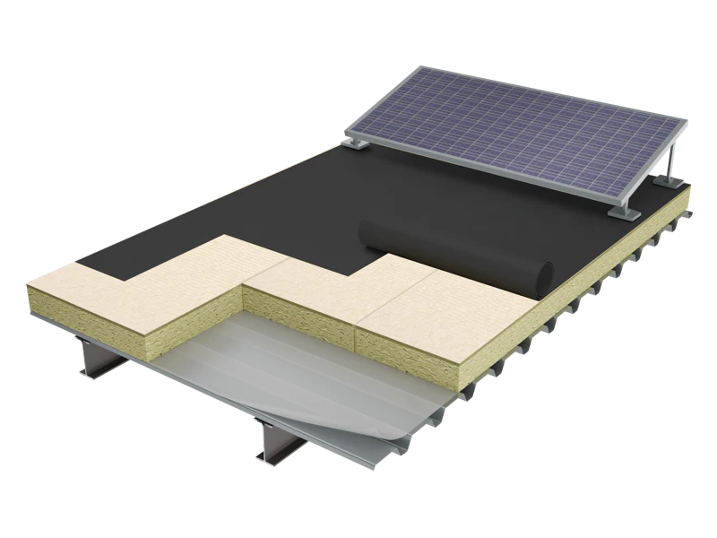 Render 3D aplicación nueva gama HardRock para Metal Box. Cubierta plana con fotovoltaica. 3D render of the new HardRock range application for Metal Box. Flat roof with photovoltaics Hardrock 1000 Pro Hardrock 1000 Multifix Hardrock Reno