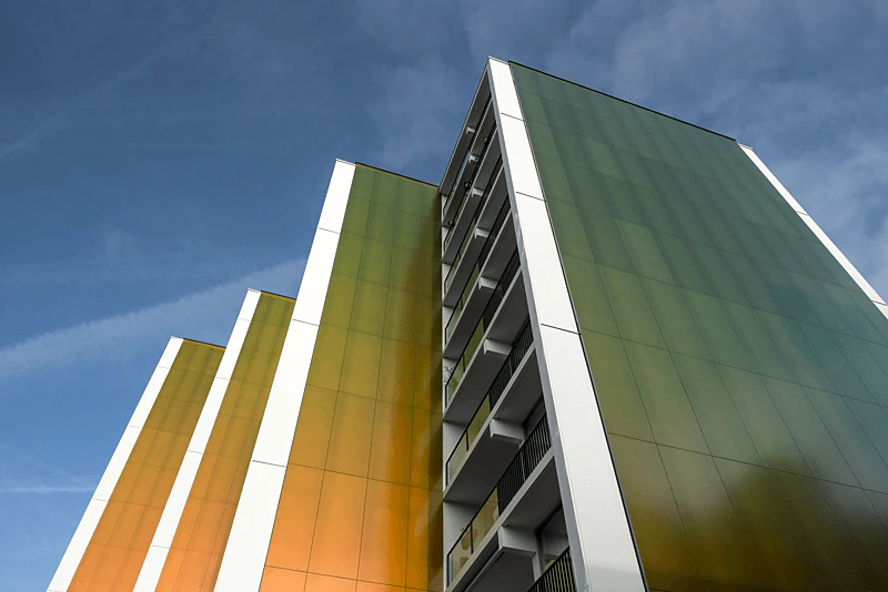 The Weezenhof, multi-unit family houses (Appartment blocks) in Nijmegen, The Netherlands. Cladded with Rockpanel Chameleon