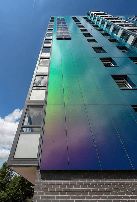 Collyhurst houses, Manchester, Rockpanel chameleon. Only B2 fire rated boards
