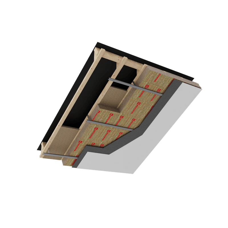 Schema combles aménagés pitched roof Double couche Rockcomble pour site web Rockcomble Flex Deltarock Rockplus Premium