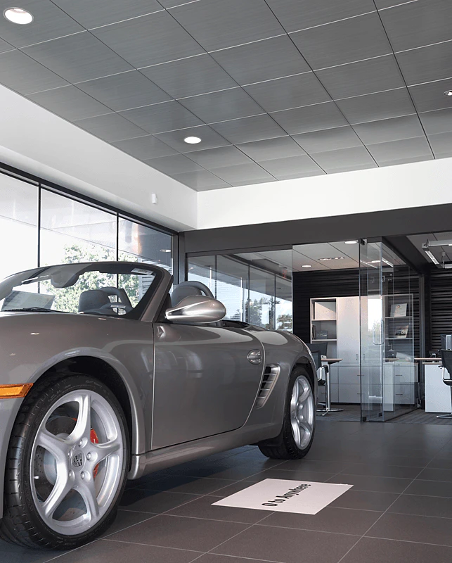 Porsche of The Motor City, Melissa Reis, Porsche Corporate Architecture Specialist, Porsche Cars North America, Inc., Rodica Phillips, CHMP Associates, John Edmonds Demolition and Construction, Dian Selleck-Wilson, Selleck Architectural Sales Inc., SpanAir Clip-In Perforated Metal Ceilings Panels, Showroom, Bochsler Creative Solutions - Originally uploaded July 26, 2011 (by deleted user) - PIM