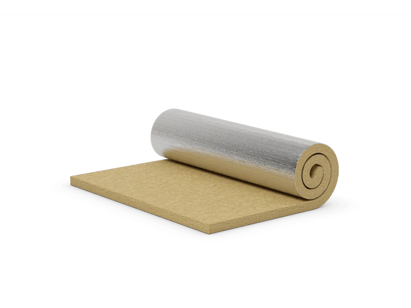 Stone wool roll with aluminium. Products: Cod. 128, Cod. 129, Roulrock ALU, ROCKWOOL 133, ROCKWOOL 133, Fieltro 128, Manta 129