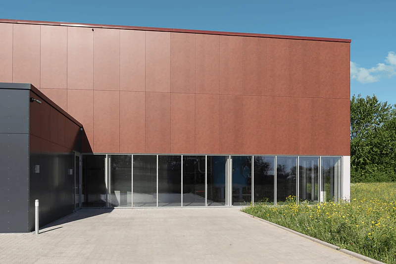 Rockpanel Case Study Soendervig Vandvaerk Rockpanel Stones Mineral Rust Rockpanel Stones Concrete Platinum Rockpanel Colours RAL 7016
