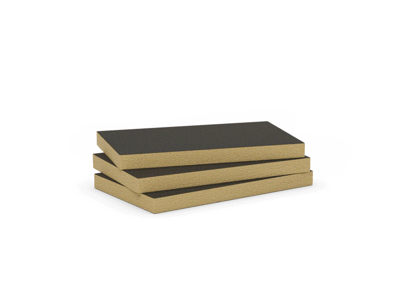 Mono density, mid-high density stone wool slab with black fleece. Products: Airrock ND FB1, Airrock LD FB1, Airrock XD FB1, Airrock HD FB1, Fixrock 033 VS