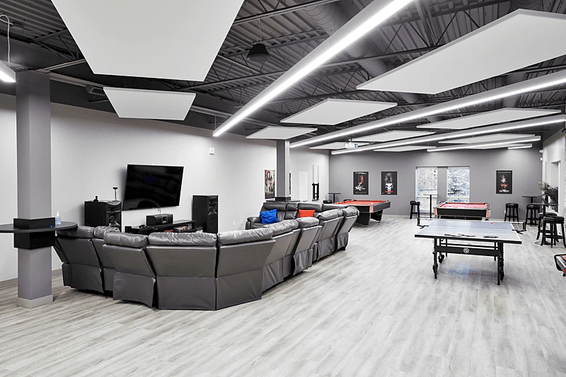 NA, Plexxis Software, office, break room, Island, 4x8, planks, Sesco Design-Build