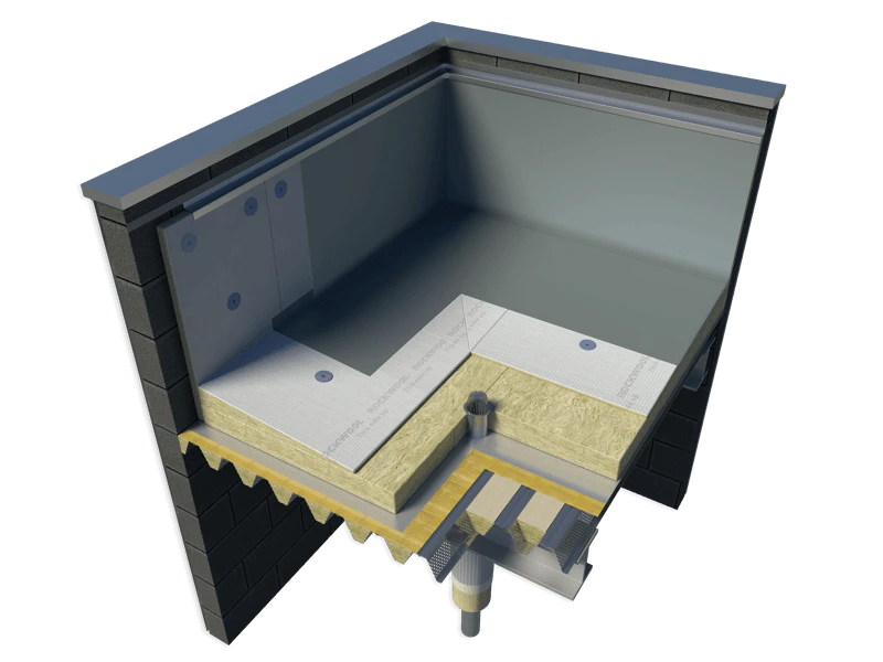 Flat Roof System - HARDROCK MULTI FIX HARDROCK UB34 ACOUSTIC INFILLS ACOUSTIC MEMBRANE