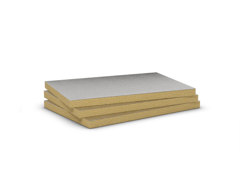 Mono density, mid-high density stone wool slab with aluminium coating. Product: Airrock HD Alu, Conlit Duct 120 (old Conlit Ductboard 120)