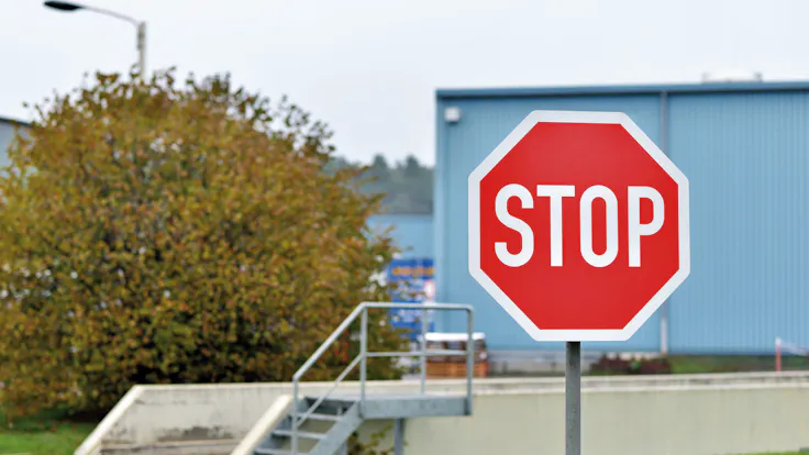 Health & Safety, Stop, building, health, savety, treppe, stairs, schild, Germany, housewall, industrie