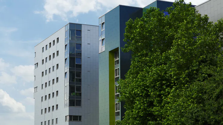 Case Study Luton CampusRockpanel MetalsWhite Aluminium and Grey Aluminium + custom colour matched options (from old Brilliant range)