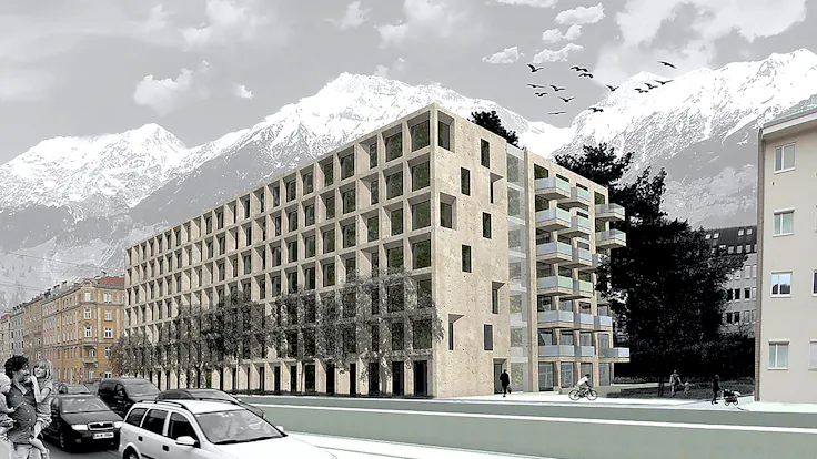 reference, anton-melzer-straße 10 innsbruck, am10 innsbruck, fixrock, ventilated facade, vhf, visualisation, rendering, innsbruck, austria
