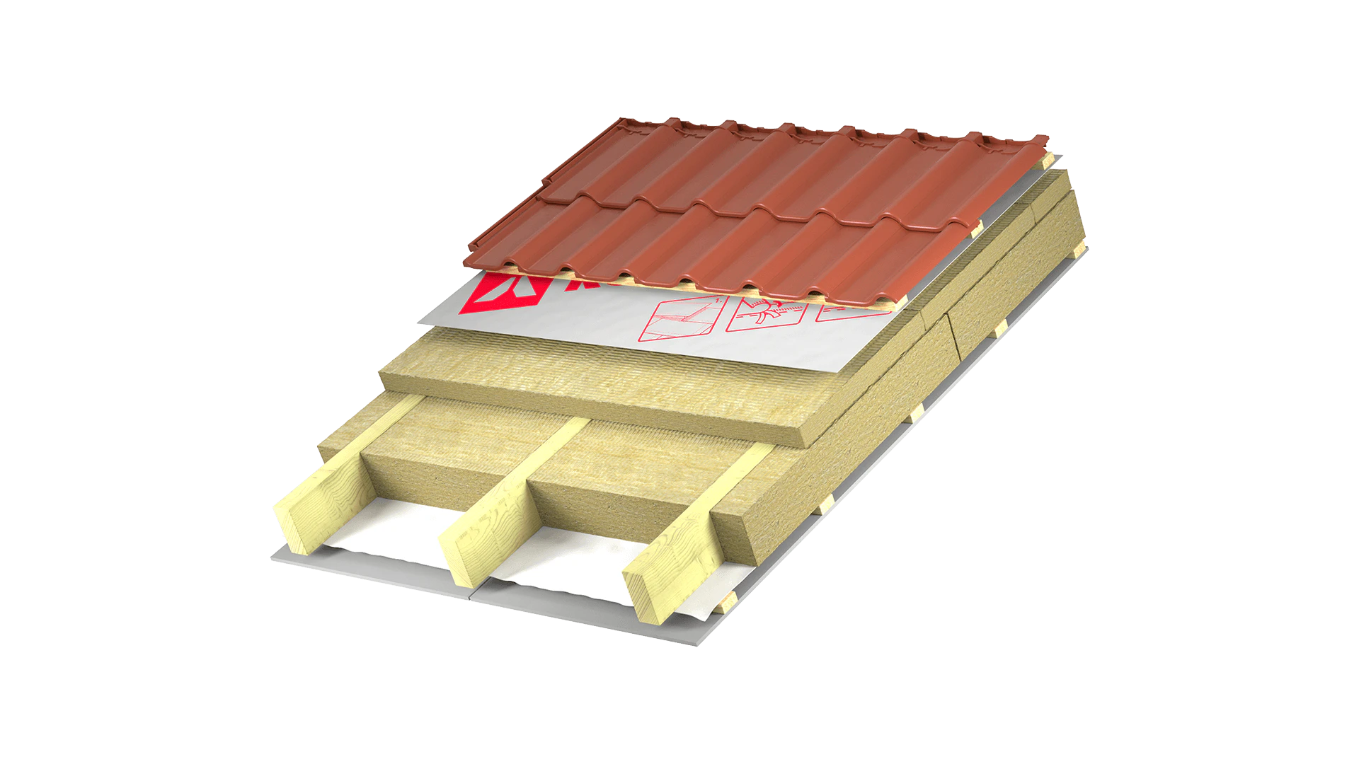 pitched roof, insulation above the rafters, Rendering new version 01_2024, Schrägdach rendering Schnittbild Neubau Variante, germany