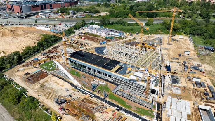case study Cogiteon green roof Kraków, Poland , Małopolskie Centrum Nauki, construction site
