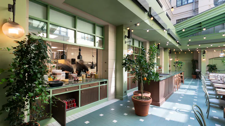 25 Hours Hotel - Copenhagen - Restaurant Outdoor - Rockfon Mono Acoustic Coloured