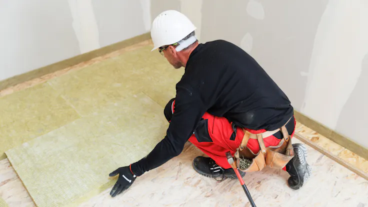 Insulation of light acoustic floor, STEPROCK SUPER, ACUFLOOR, RST pásek, house, newly build house.