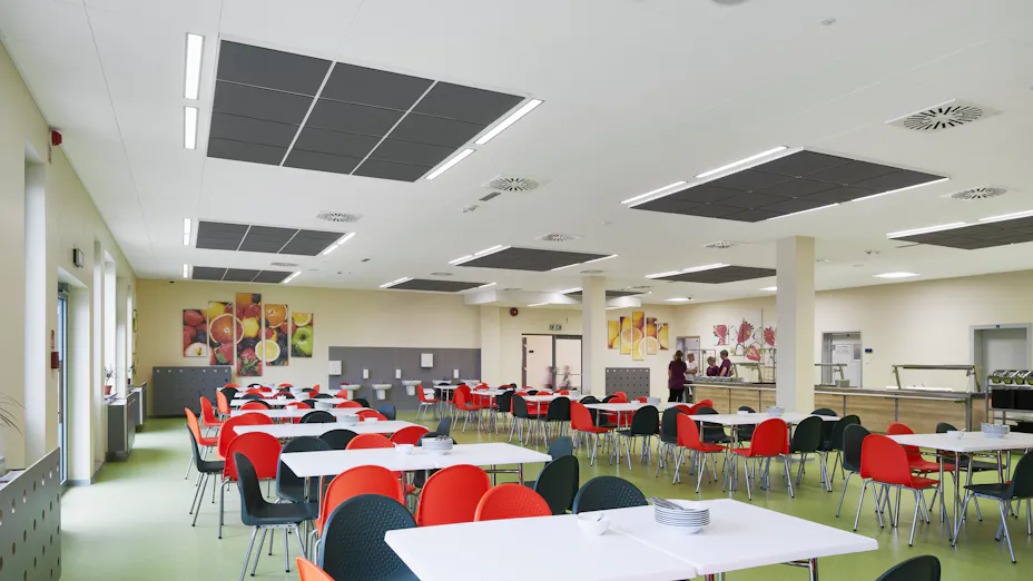 Rockfon Sonar acoustic absorption panels installed in primary school