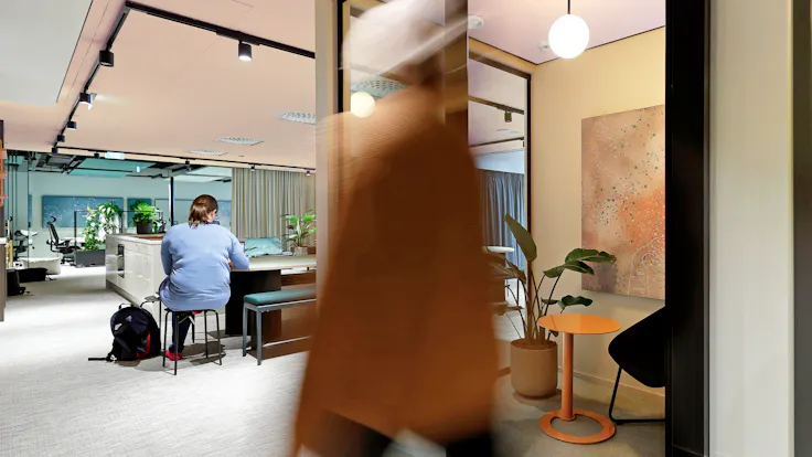 Open Plan Office in Paytrail in Tampere Finland with Rockfon Canva Wall panel X-Edge and Rockfon Color-all x-Edge