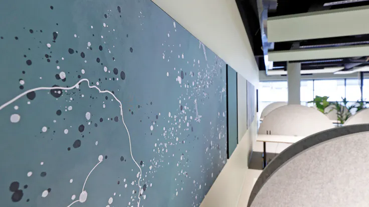 Open Plan Office in Paytrail in Tampere Finland with Rockfon Canva Wall panel A-Edge and Rockfon Eclipse A-Edge