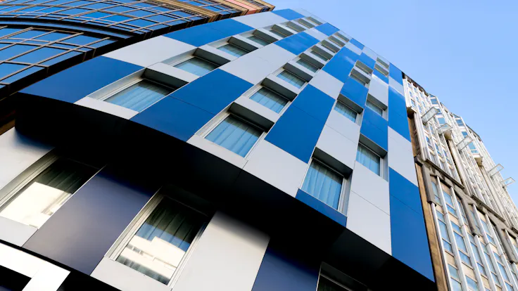 Hotel Blue Coruña in A Coruña, Spain cladded with Rockpanel Metallics facade cladding