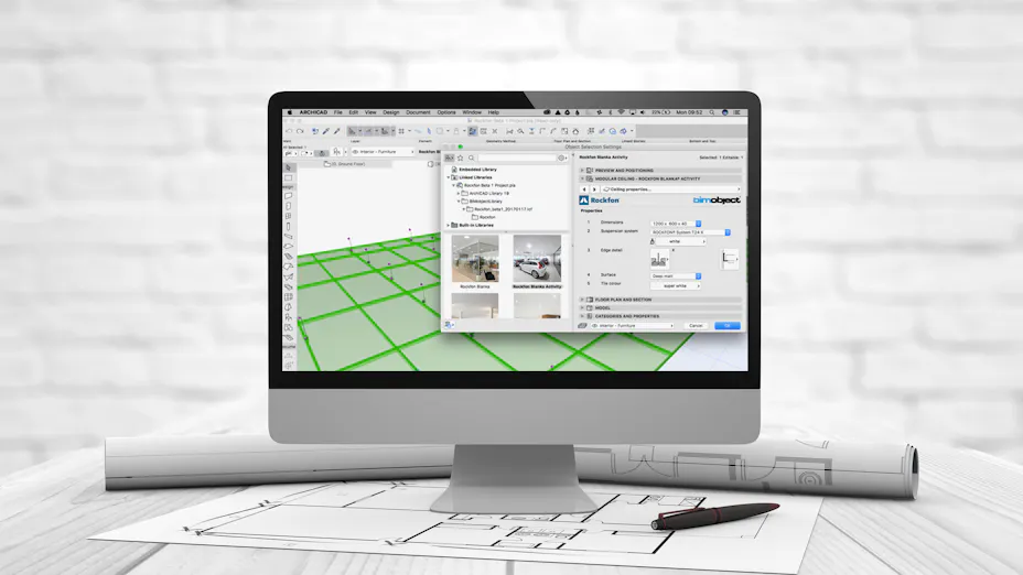 PC with Rockfon BIM object worked on in a BIM tool