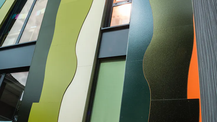 The Maasniel school project in Roermond, The Netherlands wth Rockpanel Brilliant & Woods exterior cladding.