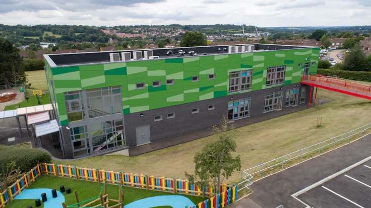 HEROCase Study UK Belswains SchoolRockpanel ColoursRockpanel Colours RAL 6029, RAL 6017, RAL D 1107077, RAL D 110 70 20