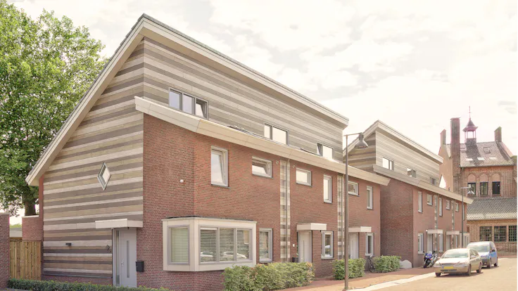Houses in Wijbosch, Netherlands cladded with Rockpanel Woods facade cladding
