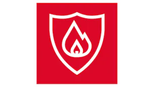 ROCKWOOL Icon mit einem Schild auf dem Flammen sind als Symbol für den Steinwolle-Vorteil Brandschutz