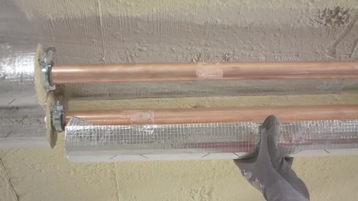 cellar, basement, cellar ceiling, basement ceiling, pipes, pipe insulation, installation, heizungsrohre, isolieren, rockwool 800, germany