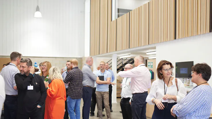 Rockfon Training Centre Launch Event 4Staff and guests socialising at the Rockfon Training Centre launch event in Daventry in the downstairs area.Photographer: Hannah J Taylor