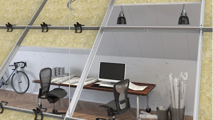 news article illustration, hold-down clips, rockfon, chicago metallic, sloping ceiling