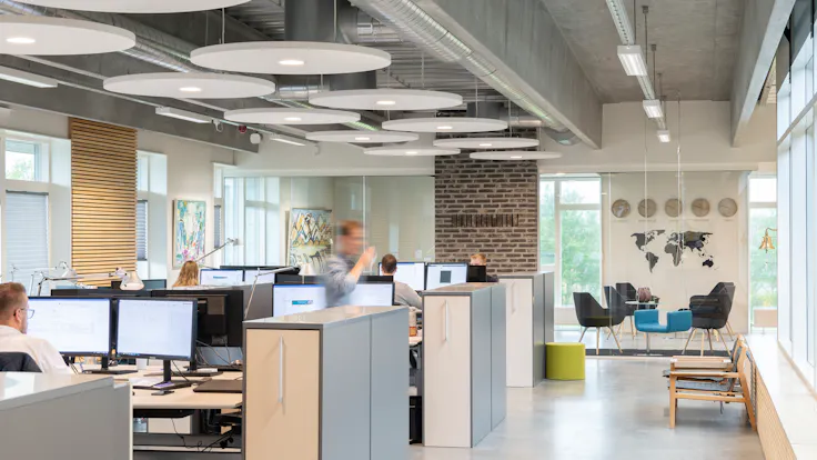 DK, Aars, Kimbrer Group, Renovation, Office, Rockfon Eclipse, Circle, A edge, white