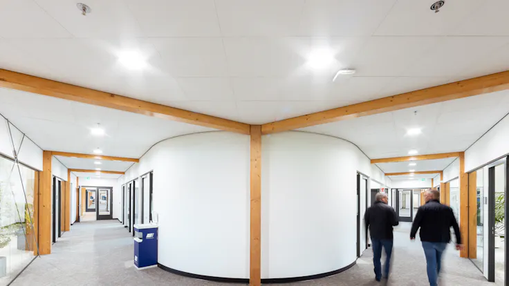 Corridor in Bureaux de SABA in Dinxperlo Netherlands with Rockfon Pallas New A-Edge