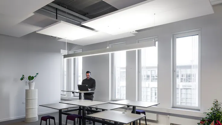Open Plan Office in Ebbepark Spektrum in Linköping Sweden with Rockfon Eclipse