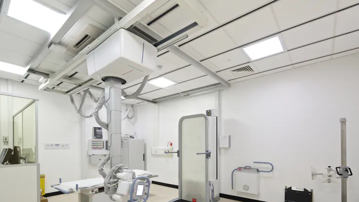 Morriston Hospital,UK,Swansea,Wales,IBI Nightingale,Art In Site - For Eclipse Islands creation,BAM Construction,Morriston Hosptial-Swansea,Richard Kemble Ceilings-Medicare and Bay Productions-Eclipse,Matt Livey,ROCKFON Medicare,A24,600x600x20,white,Chicago Metallic T24 2850,Chicago Metallic T24 2890,Chicago Metallic T24 2890 ECR