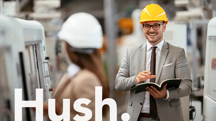 hard hat, workers, industry, conversation, hush, brand campaign, machine