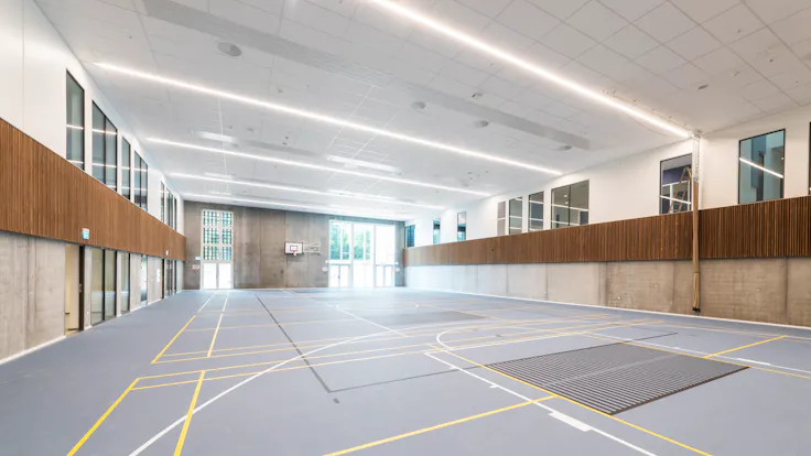 DK, Politiskolen, Vejle, Erik Arkitekter, Svend Christensen, Education, Recreational Centre, Sports Hall, Rockfon Boxer, A-Edge, 600x600, white