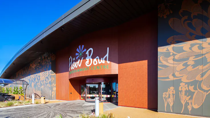 The Flower Bowl Entertainment Centre in Preston, United Kingdom cladded with Rockpanel Colours and Stones facade cladding