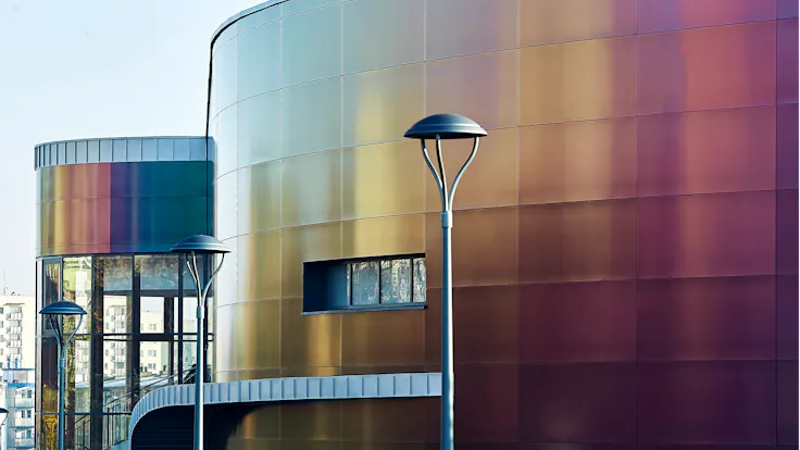 Swimming pool Wodny Park in Tychy, Poland cladded with Rockpanel Chameleon facade cladding