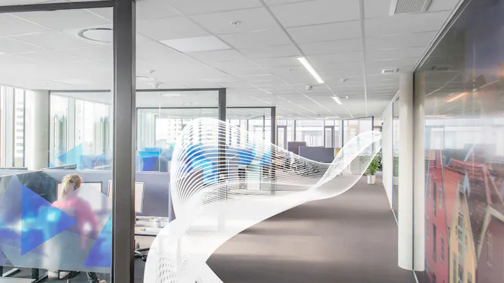campaign illustration, dB campaign, dB range, office, sound wave, sound insulation, sound absorption