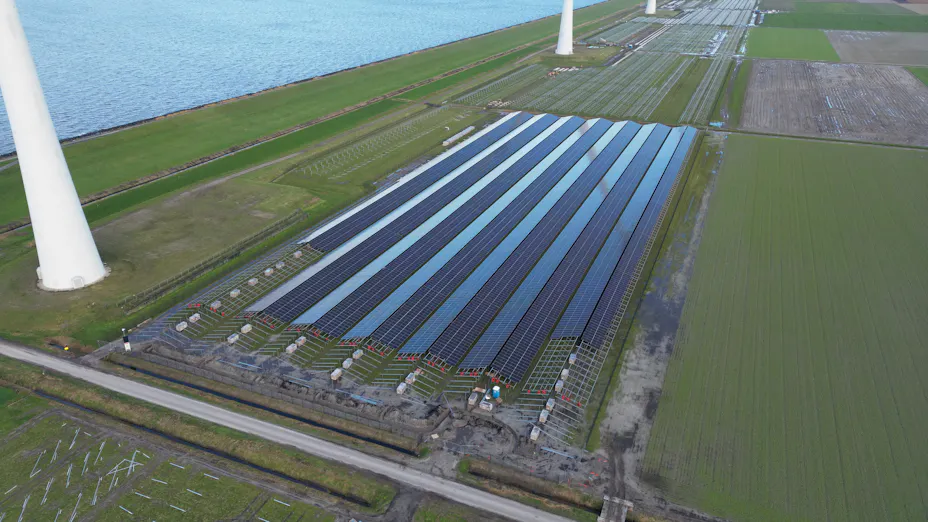 Solar panels at AMPYR Solar Europe in Noordoostpolder, the Netherlands
