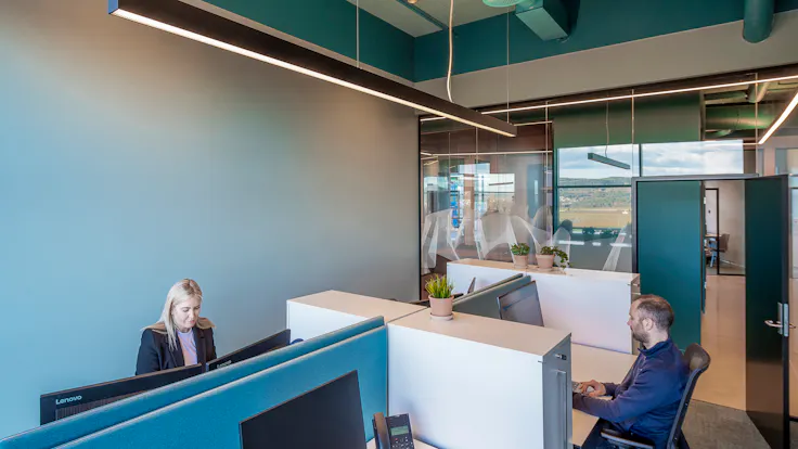 Cellular Office in Ramberg Office in Sande i Vestfold Norway with Rockfon Color-all