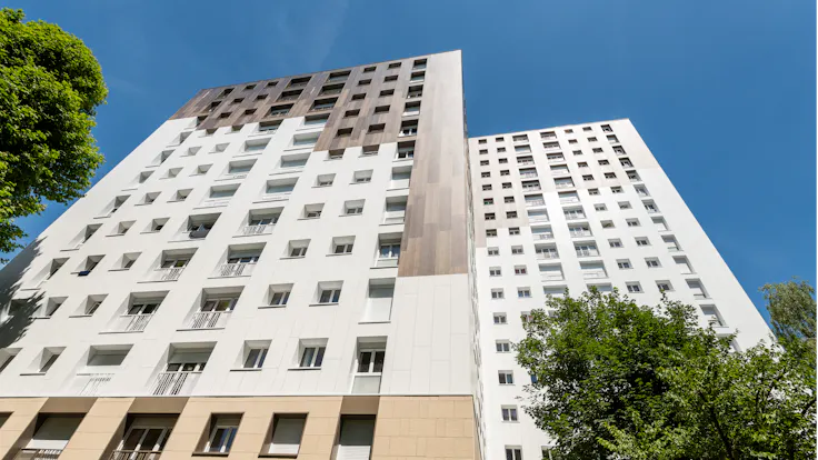 Tours Bièvre in Antony, France cladded with Rockpanel Colours and Woods facade cladding